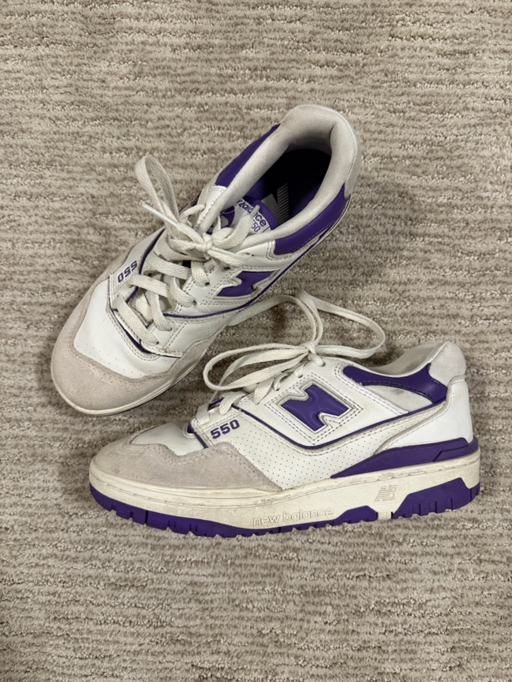 New Balance White and Purple Low-Top Sneakers